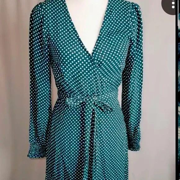green emerald velvet dress Vintage 1940s Green Polka Dot Puff Sleeves Dress by Vicky Vaughn NWT